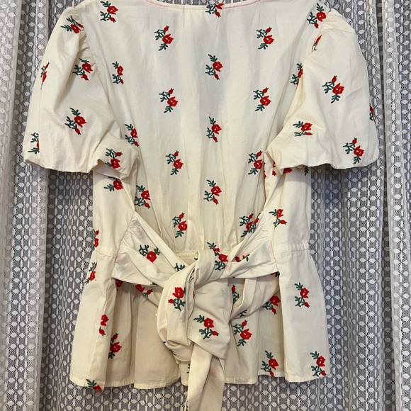 Maeve Anthropologie white blouse embroidered flowers - Picture 4 of 7